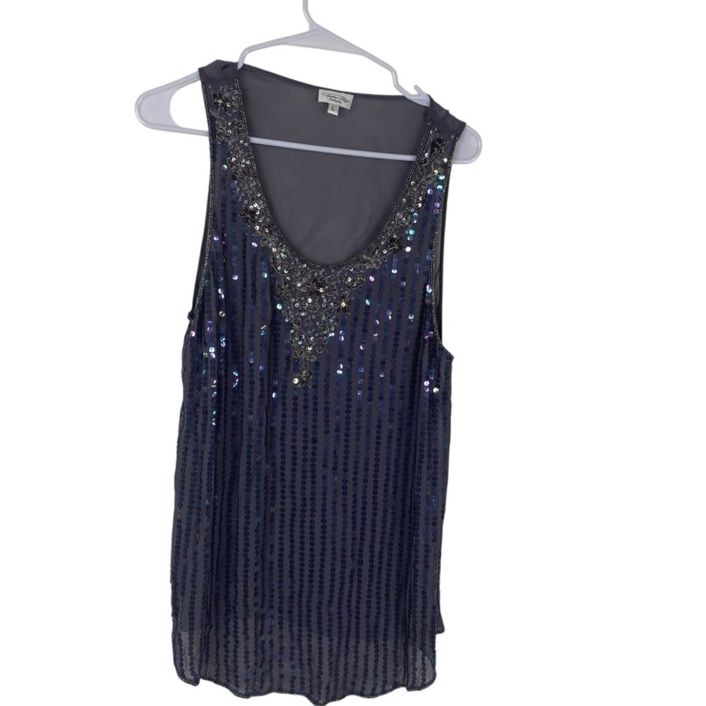 Tasha Polizzi Women's Beaded Sequins Fairy Grunge Whimsigoth Top Gray Size L